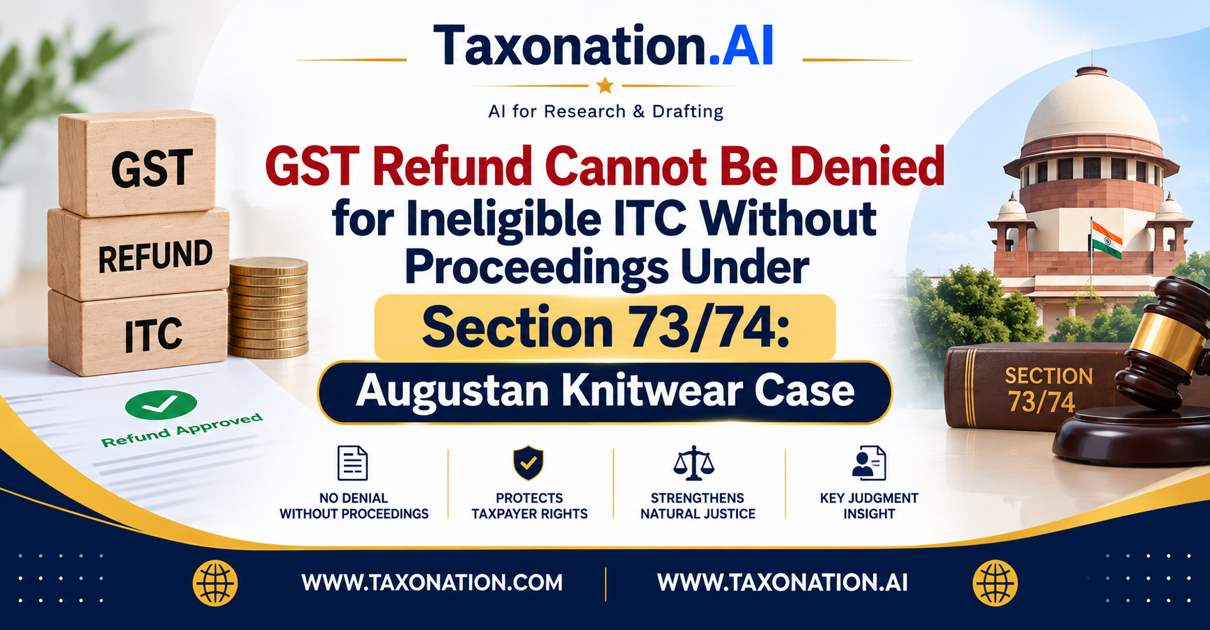 GST Refund Cannot Be Denied for Ineligible ITC Without Proceedings Under Section 73/74: Augustan Knitwear Case